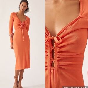 NWT ANTHROPOLOGIE CALLAHAN TIE SWEATER MIDI WOMEN DRESS LARGE ORANGE STRETCH